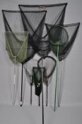 A collection of seven landing nets, including Pike,