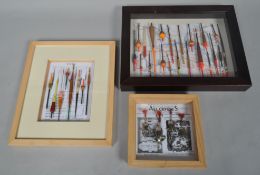 Three framed sets of vintage fishing tackle