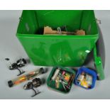 A seat box with coarse fishing tackle; reels,