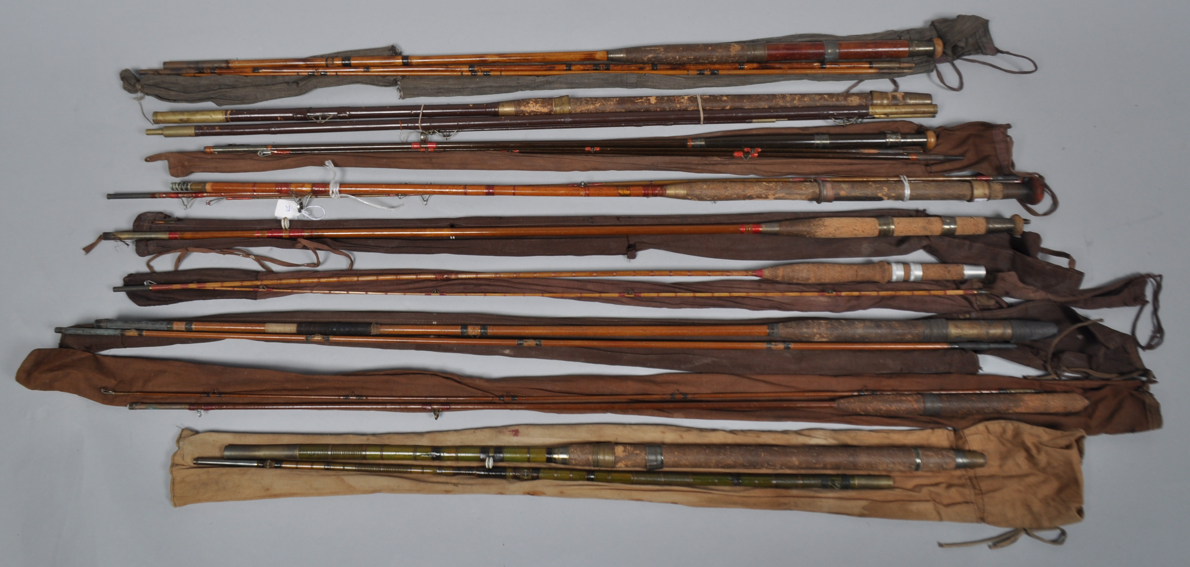 Nine vintage rods,