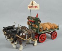 A model of a Watney Brewery drey wagon and horses