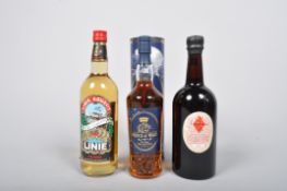 Three bottles, comprising:Norwegian Linie aquavit, Bass collection ale 1982 (no.