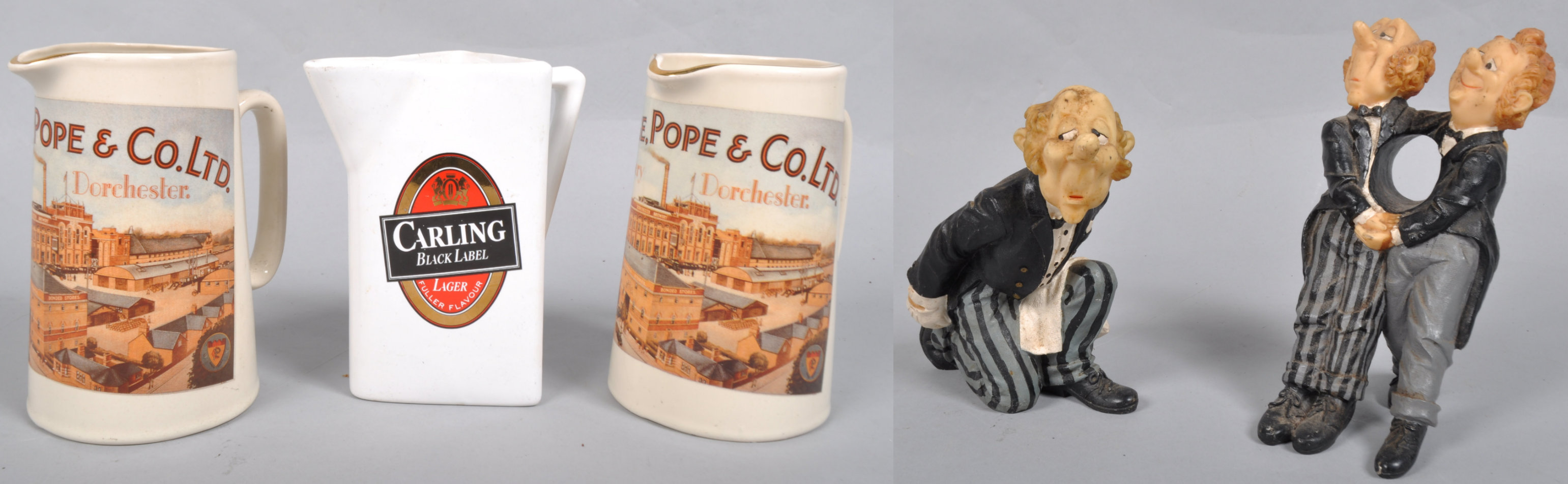 Two Derbyshire pottery Eldridge Pope & Co Ltd beer jugs and other items