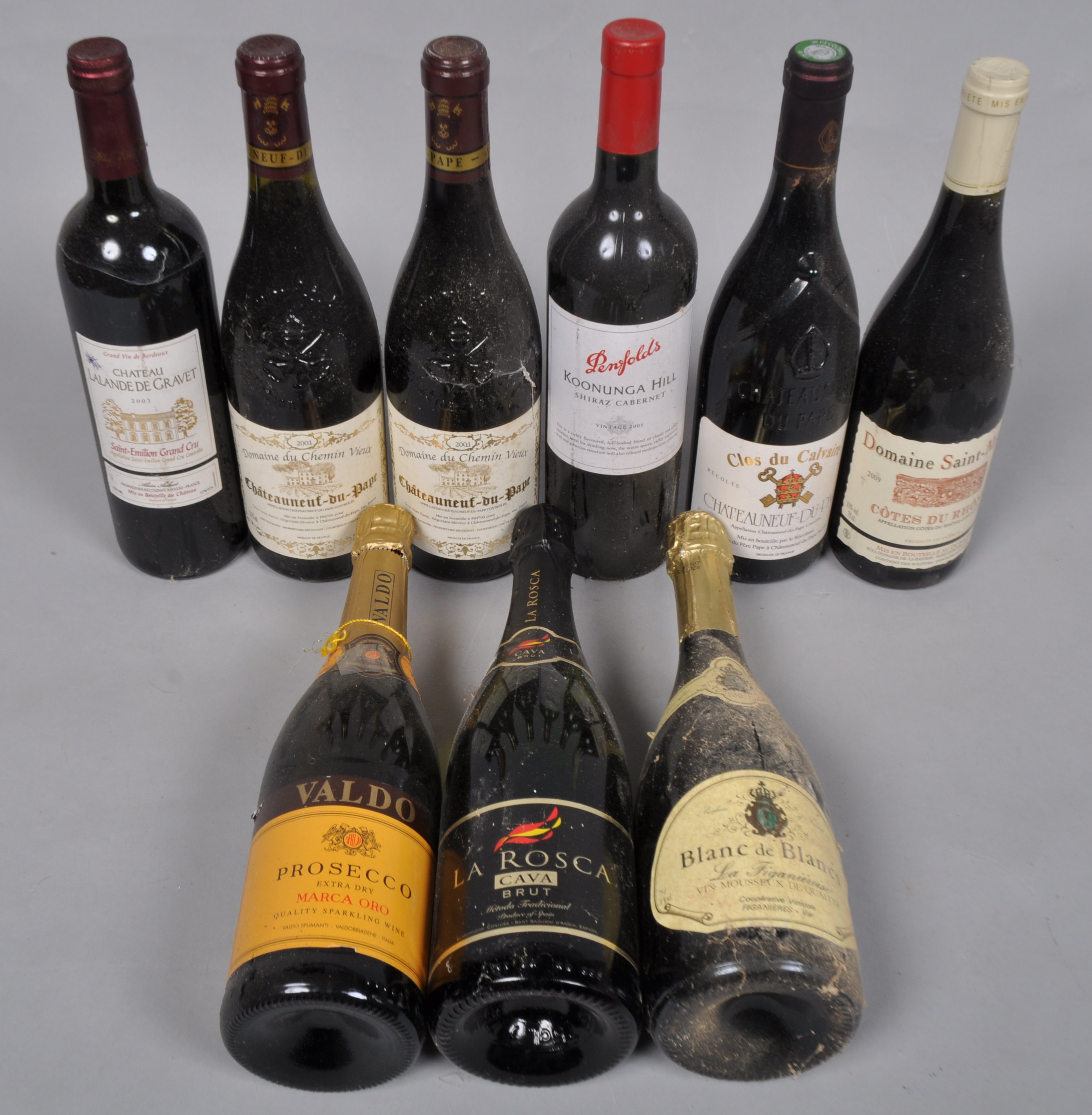 Two bottles of Chateauneuf Du Pape and other bottles of wine