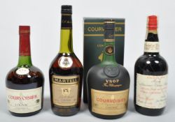 A boxed one litre bottle of Courvoisier and others