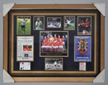 A Facsimile: An England framed picture 'Great Moments in History 1966' etc, some signed,