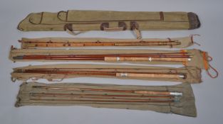A rod bag with vintage rods including James Aspindale and Edgar Sealey