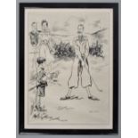 Arthur Ward, pen and ink, golfing cartoon sketch,