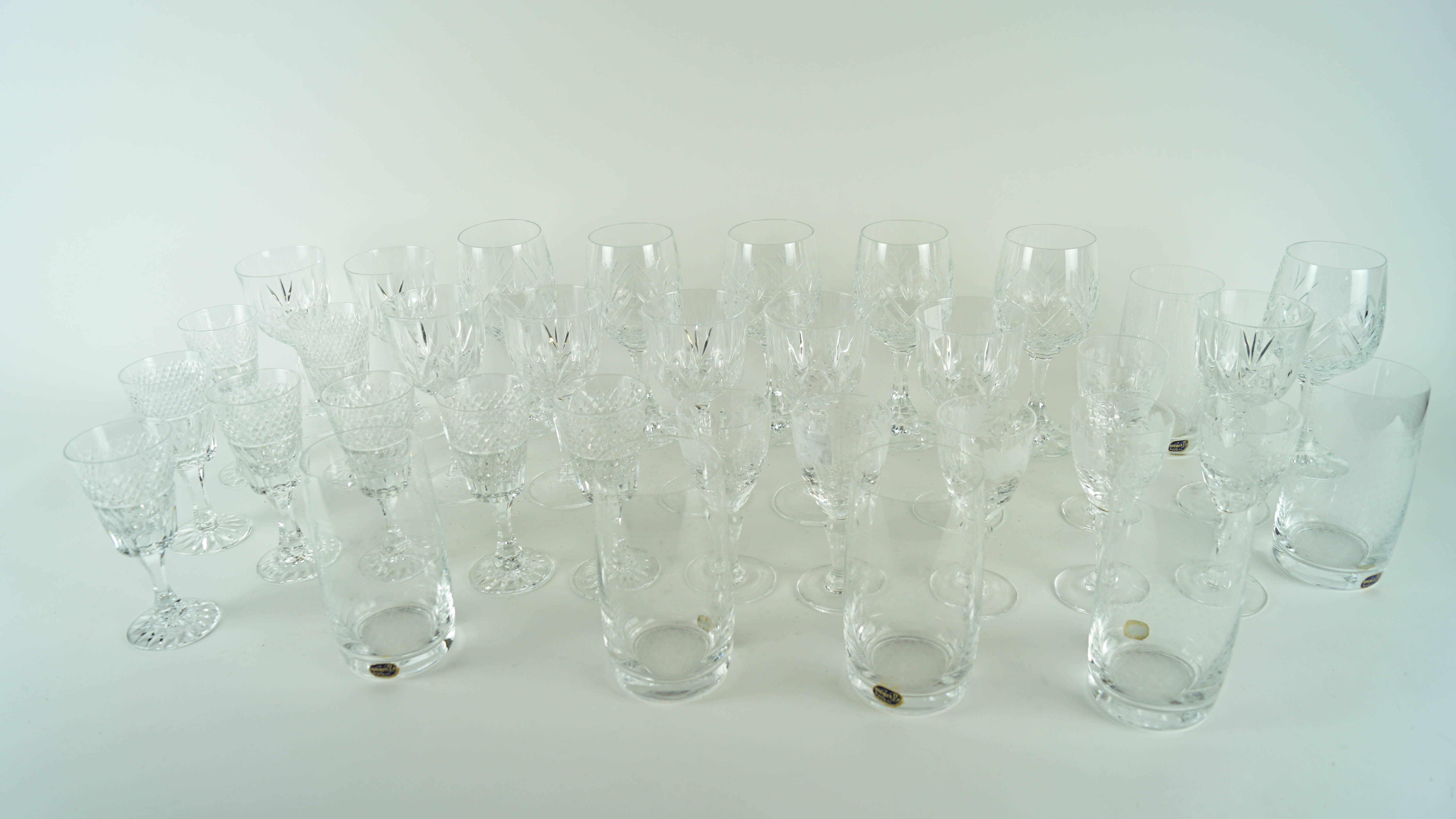 Crystal wine glasses in complete sets