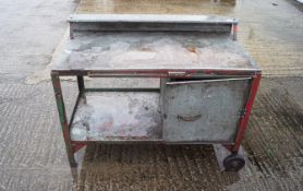 An industrial trolley work bench