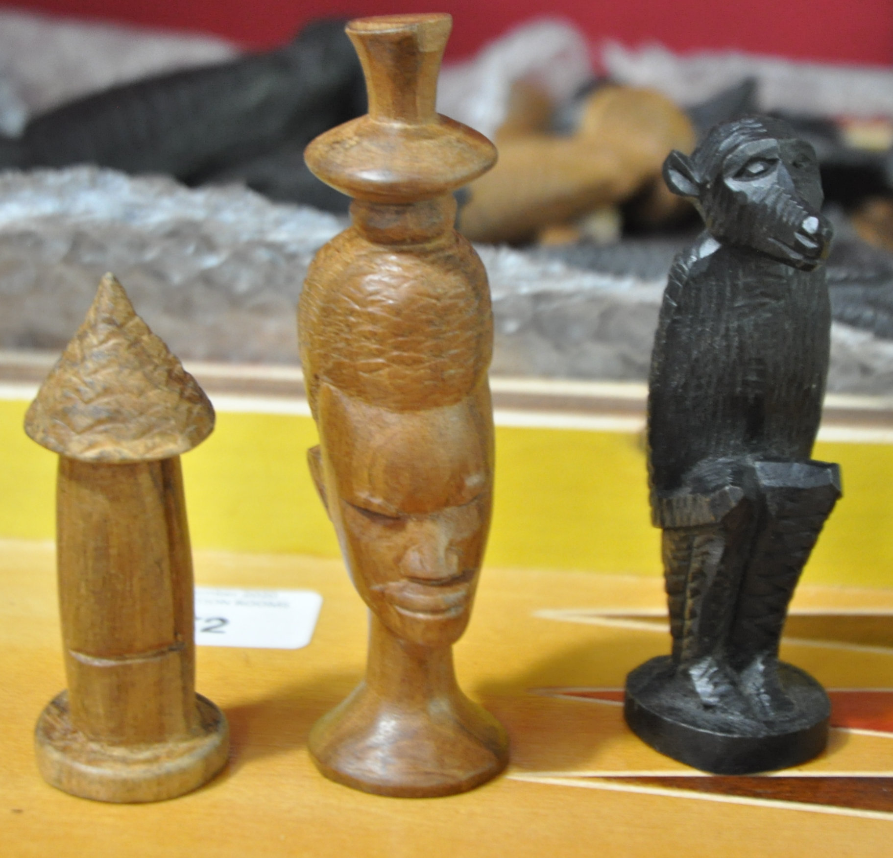 An African carved chess set with carved wooden figures - Image 2 of 2