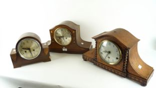 Three wood Deco mantel clocks