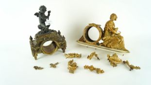 Two 19th century spelter clock cases and fittings