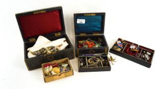 Two Victorian jewellery boxes and their contents