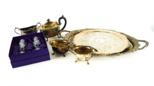 Two plated trays and other items