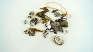 A collection of costume jewellery, to include an 18ct plated necklace, micro mosaic brooches,