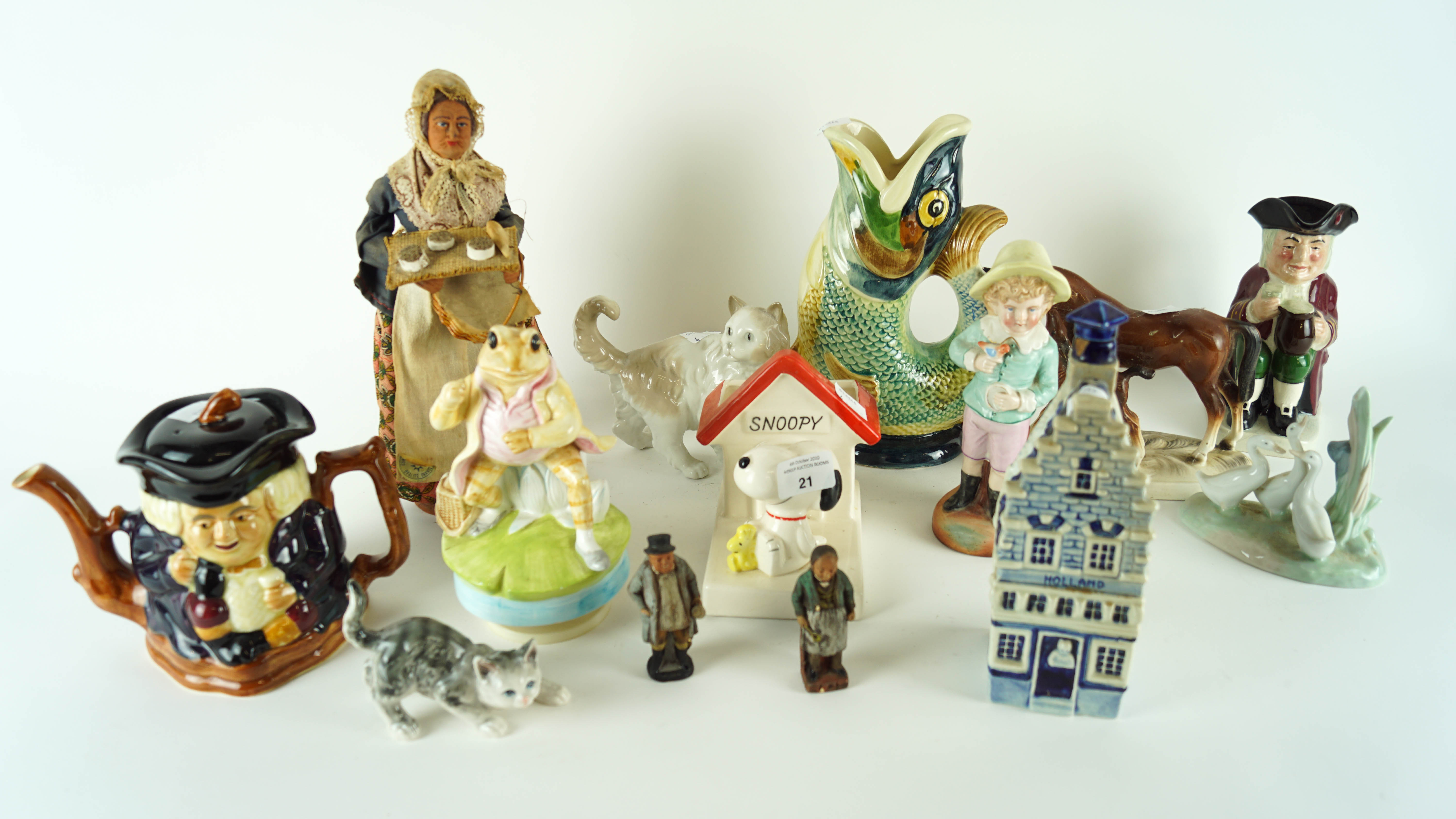 A collection of ceramic figure animals to include a Nao cat,