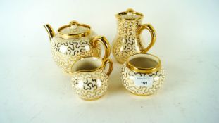 Sudlow's 'Burslem' gilt decorated tea set, to include : creamer, sugar,