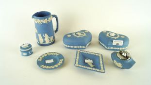 A collection of assorted Jasperware, Wedgewood jug, heart dishes,