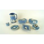 A collection of assorted Jasperware, Wedgewood jug, heart dishes,