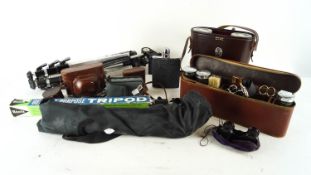 A collection of camera accessories, Retinette camera,