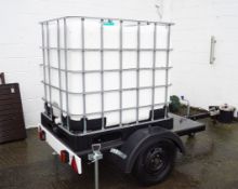 A Food safe, 1000 litre IBC tank with tap, on trailer, newly re-furbished,