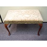 An oak tile topped plant stand/torchere along with an upholstered footstool