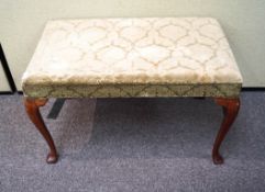 An oak tile topped plant stand/torchere along with an upholstered footstool