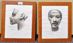 Two pastel Egyptian portrait studies signed.
