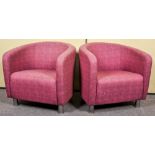 A pair of contemporary purple fabric upholstered tub chairs. Measures; 74cm high.