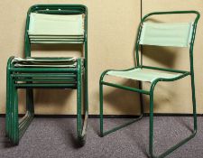 A set of six 1960's retro vintage tubular stacking chairs with canvas seats.