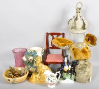 A collection of assorted items to include; dolls chair, floral cast metal doorstop,