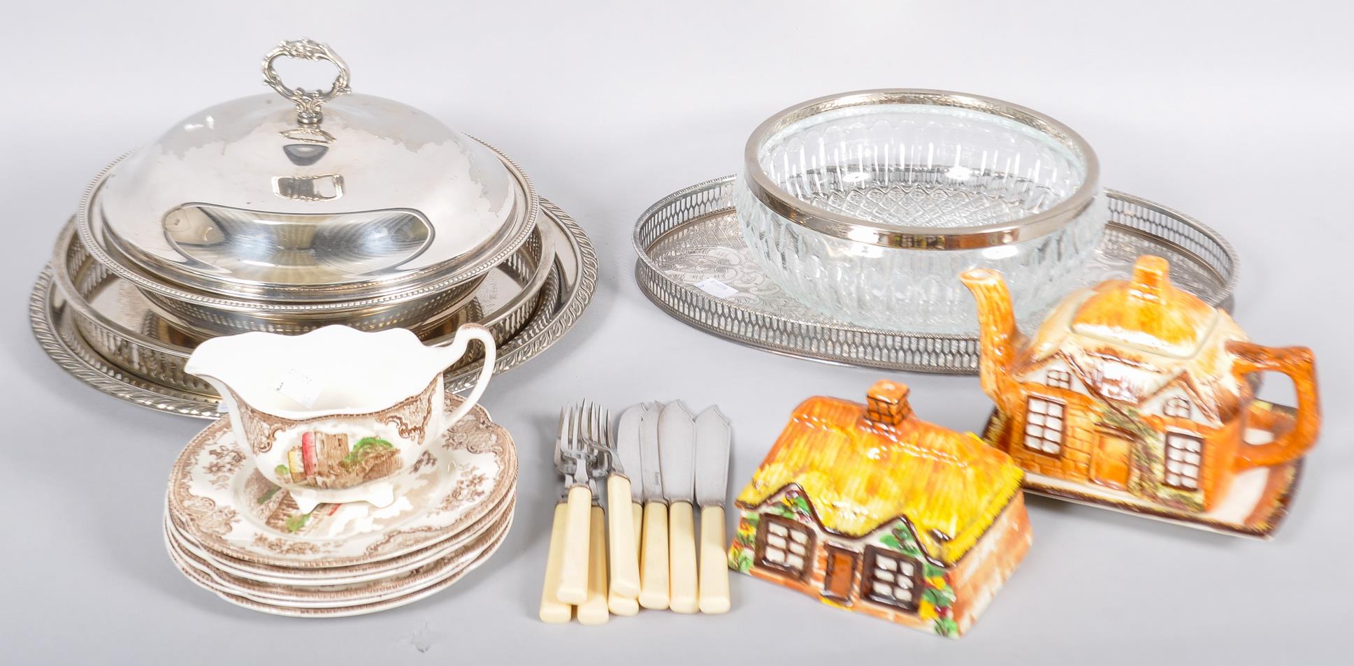 A collection of porcelain and silver plate