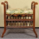 A Victorian turned stool above galleried shelf 61cm wide