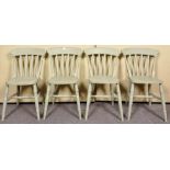 A set of four painted pine kitchen dining chairs. Measures; 85cm high.