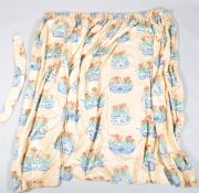 A pair of vintage cream and pale pink ground glazed chintz curtains,