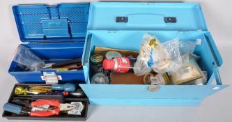 Two toolboxes with associated tools and other items