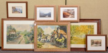 A collection of assorted framed and glazed prints. Largest measures; 45cm x 53cm.