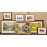 A collection of assorted framed and glazed prints. Largest measures; 45cm x 53cm.