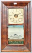 A 19th century mahogany American wall clock with a verre eglomise door. Measures; 65cm x 38cm.