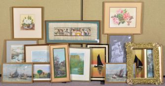 A collection of assorted framed pictures and prints.