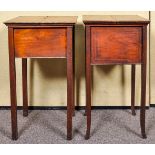 Two early 20th Century mahogany sewing workbox tables, each having hinged doors atop.