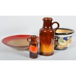 A 20th Century Chinese enamelled planter with two West German pottery jugs