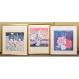 After Macintosh, Begonias print, framed and glazed along with two other prints.