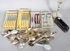 A collection of assorted silver plate and other flatware