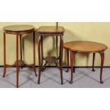An Edwardian mahogany and inlay oval occasional table and two other tables.