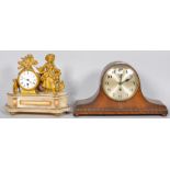 An oak cased Napoleon hat clock along with a French gilt spelter clock.