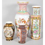 Four Chinese satsuma vase and another to include a famile rose example. Largest measures; 42cm.