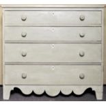 A painted chest of drawers having a run of four graduating drawers,