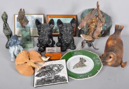 A collection of assorted items to include; a pair of Scottie dog bookends,